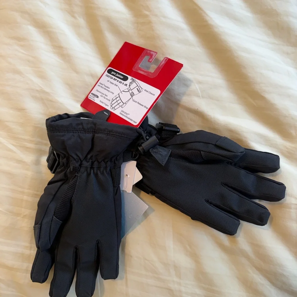 Hotfingers Youth Ski Gloves Alpine Dry II Waterproof Black Size S 5–6 NWT